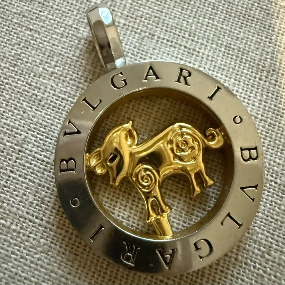 GOLDEN BULL ZODIAC PENDANT – MONOGRAM STYLE SILVER & GOLD TONE ✨
